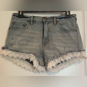 Free People Lace Trimmed Denim Shorts